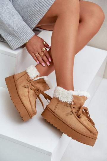 Snehule Dámske s platformou s kožušinou Typu Branek Hnedá farba Ciabellae