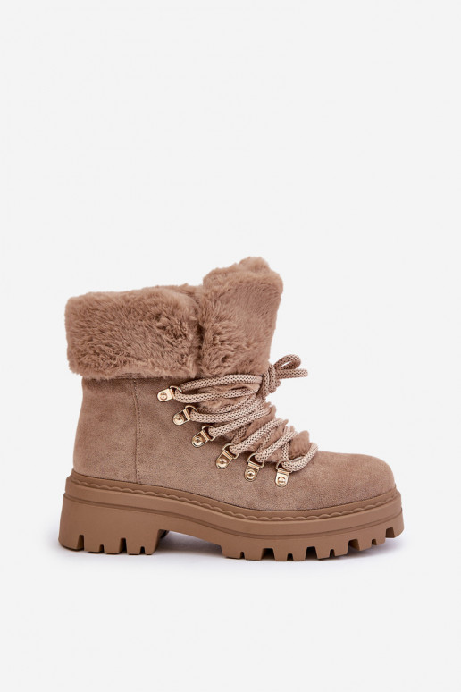 so šnúrkami topánky Dámske s kožušinou béžová Vaminia