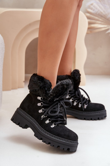 so šnúrkami topánky Dámske s kožušinou čierna Vaminia 2