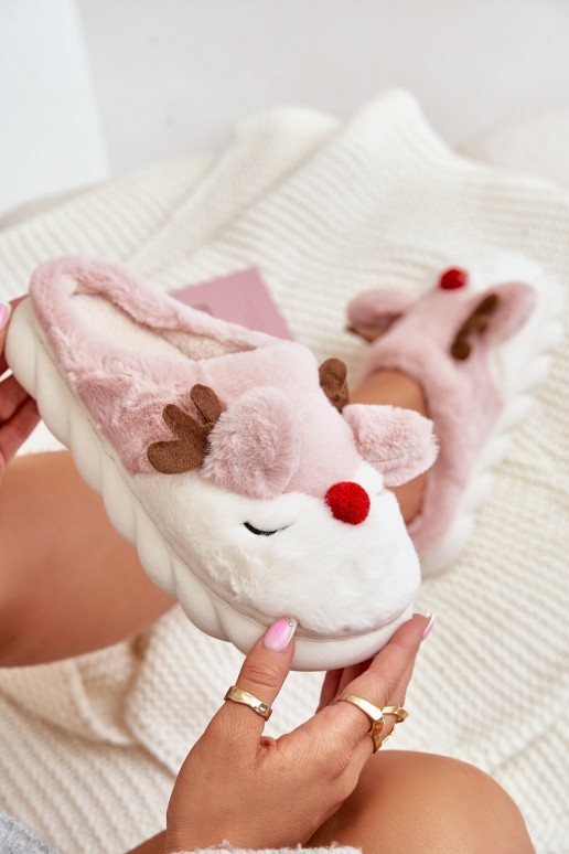 s kožušinou Papuče Dámske S témou sobov Ružová INistira s kožušinou Papuče Dámske S témou sobov Ružová INistira