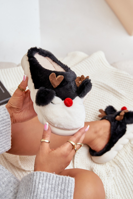 s kožušinou Papuče Dámske S témou sobov čierna INistira s kožušinou Papuče Dámske S témou sobov čierna INistira