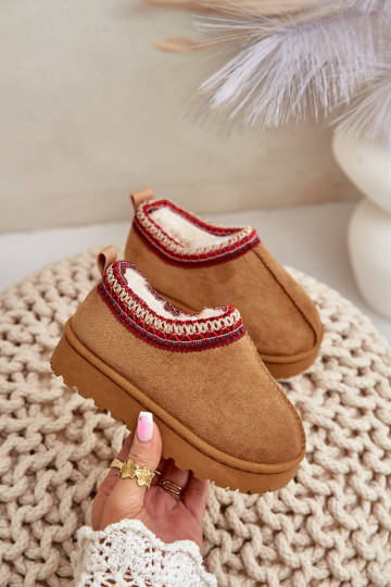 Detské snehové topánky s platformou, zateplené s kožušinou vo vnútri v hnedej farbe Vilabria