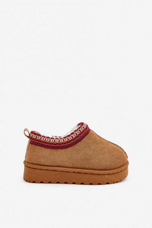 Detské snehové topánky s platformou, zateplené s kožušinou vo vnútri v hnedej farbe Vilabria