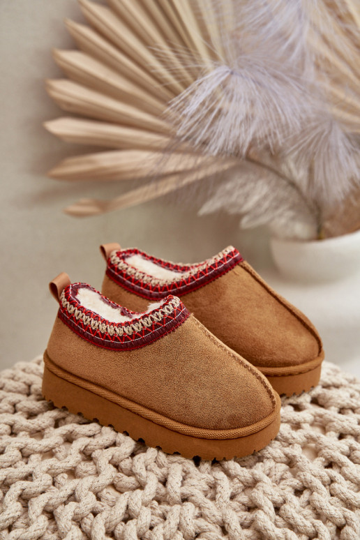 Detské snehové topánky s platformou, zateplené s kožušinou vo vnútri v hnedej farbe Vilabria