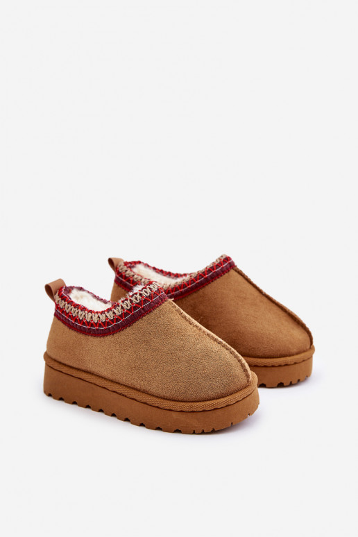 Detské snehové topánky s platformou, zateplené s kožušinou vo vnútri v hnedej farbe Vilabria