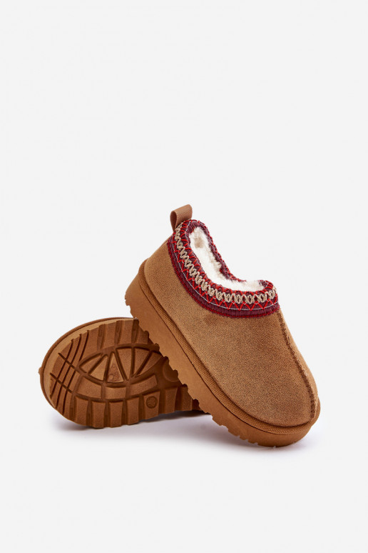 Detské snehové topánky s platformou, zateplené s kožušinou vo vnútri v hnedej farbe Vilabria
