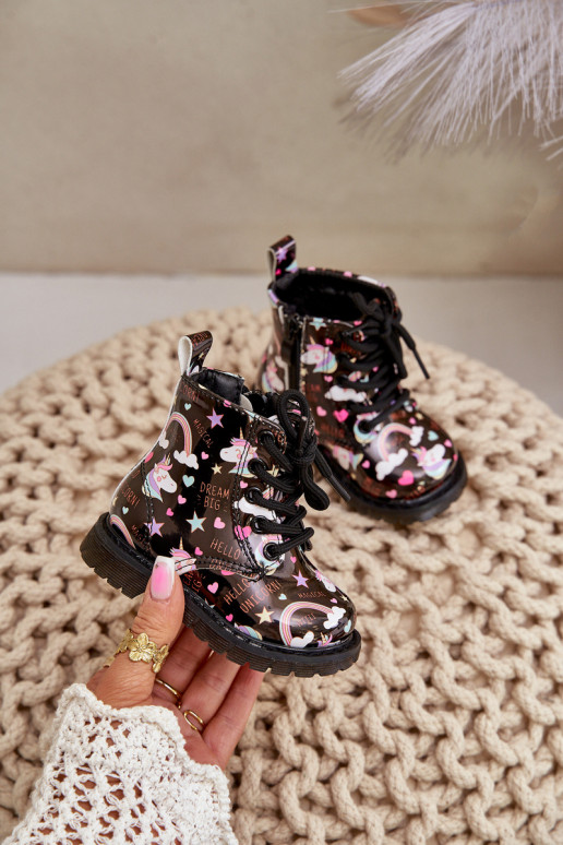 Teplé detské topánky so zipsami Jednorožce čierna Tiptop