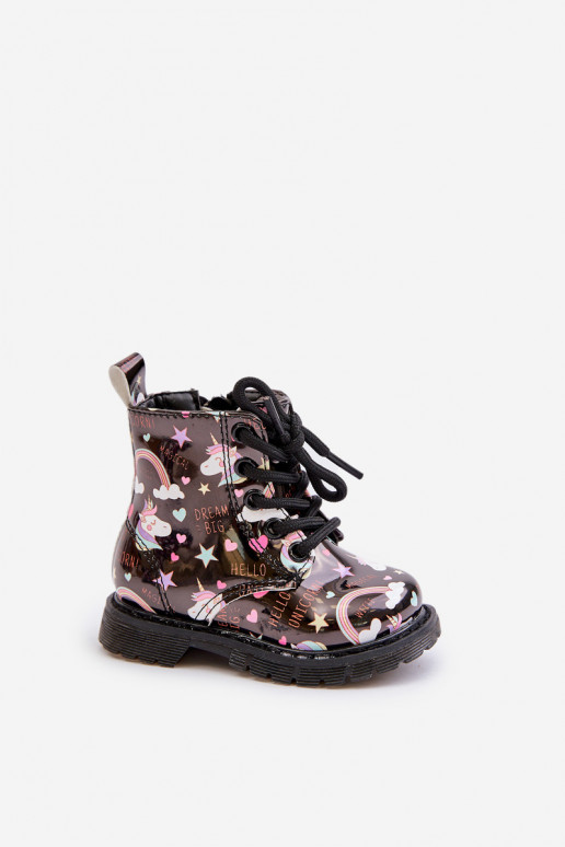 Teplé detské topánky so zipsami Jednorožce čierna Tiptop