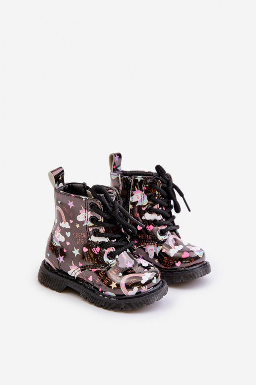 Teplé detské topánky so zipsami Jednorožce čierna Tiptop