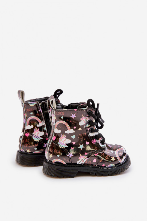 Teplé detské topánky so zipsami Jednorožce čierna Tiptop