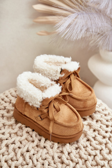 Snehule Čižmy deti zahriať sa s kožušinou vo vnútri Hnedá farba Adelane 2