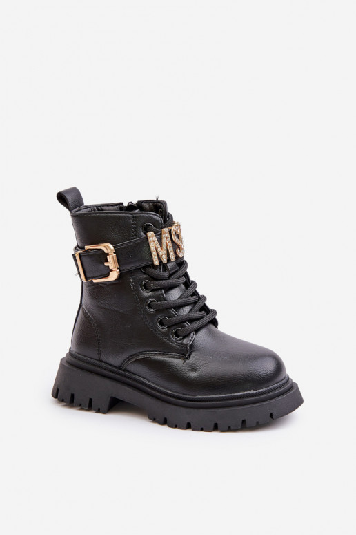 Čižmy deti Eko Kožené zahriať sa so zdobenými podpätkami čierna Gilian