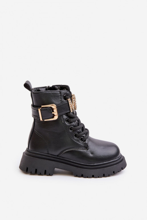Čižmy deti Eko Kožené zahriať sa so zdobenými podpätkami čierna Gilian
