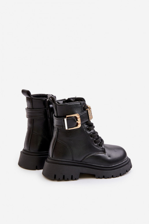 Čižmy deti Eko Kožené zahriať sa so zdobenými podpätkami čierna Gilian