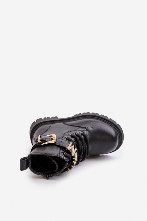 Čižmy deti Eko Kožené zahriať sa so zdobenými podpätkami čierna Gilian