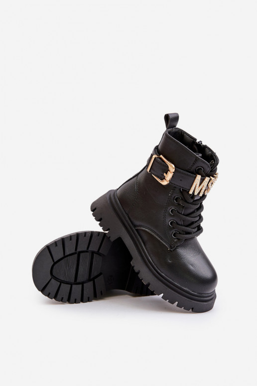 Čižmy deti Eko Kožené zahriať sa so zdobenými podpätkami čierna Gilian