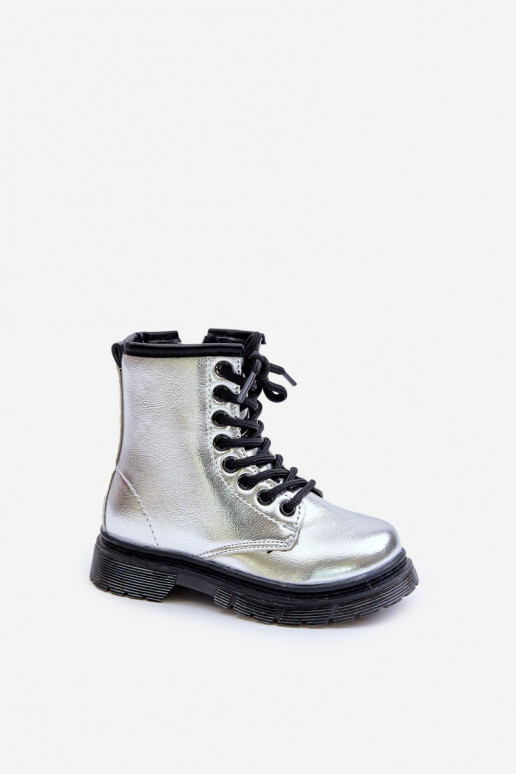 zahriať sa Čižmy deti s lakovým efektom Zapnuté Hrad strieborná farba Novita