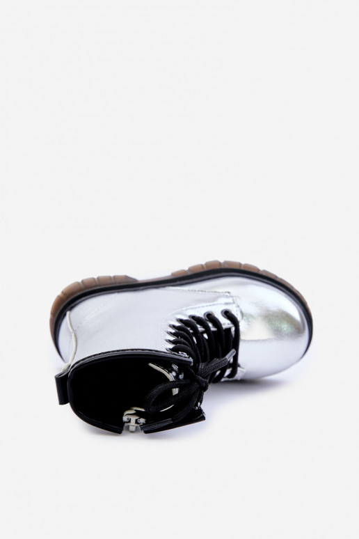 zahriať sa Čižmy deti s lakovým efektom Zapnuté Hrad strieborná farba Novita