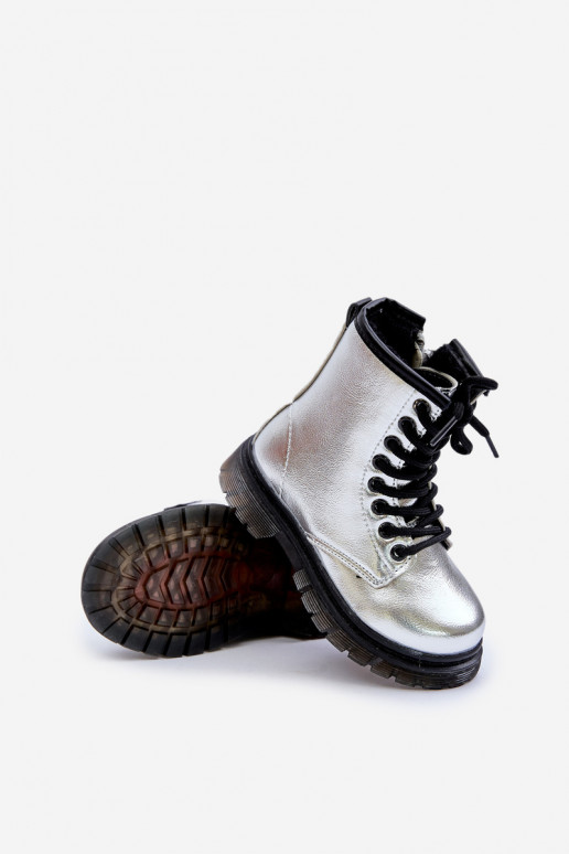 zahriať sa Čižmy deti s lakovým efektom Zapnuté Hrad strieborná farba Novita