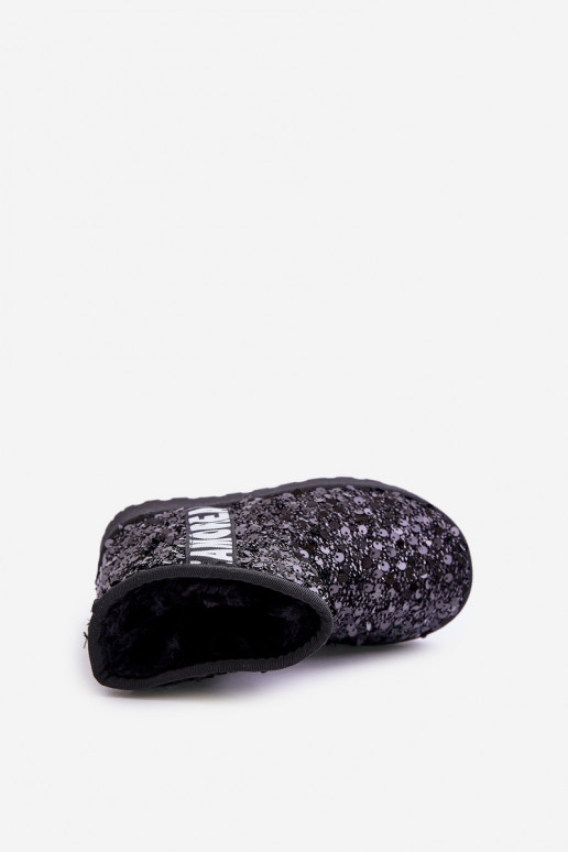 Detské snehule Teplé čižmy s lesklými vločkami v čiernej farbe Rebbica Detské snehule Teplé čižmy s lesklými vločkami v čiernej farbe Rebbica