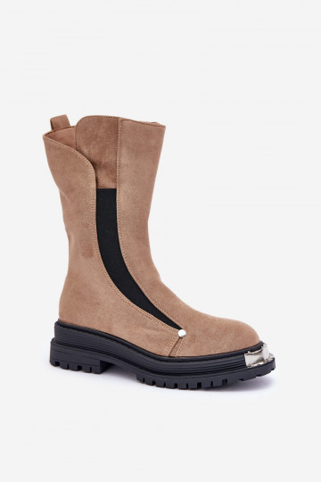 zateplené semišové čižmy na širokých podpätkoch béžovej farby Palimra 2