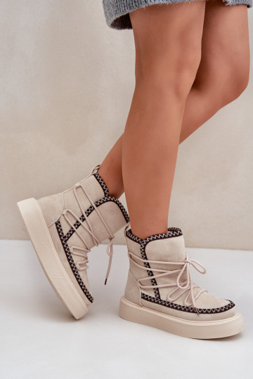 Snehule Dámske Z Haftem s platformou slonovina Zapnutéleris