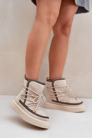 Snehule Dámske Z Haftem s platformou slonovina Zapnutéleris 2