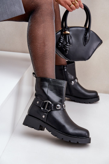 Čižmy so širokými podpätkami zahriať sa s popruhmi čierna Felilania