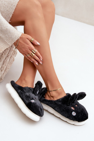 s kožušinou Papuče S témou Króliczka čierna Zapnutétasha