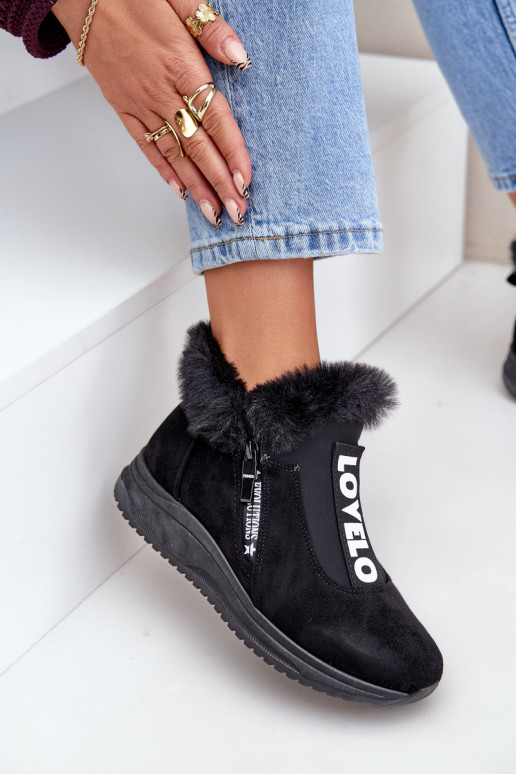 Tenisky model obuvi Dámske čižmy s kožušinou čierna Zeriana