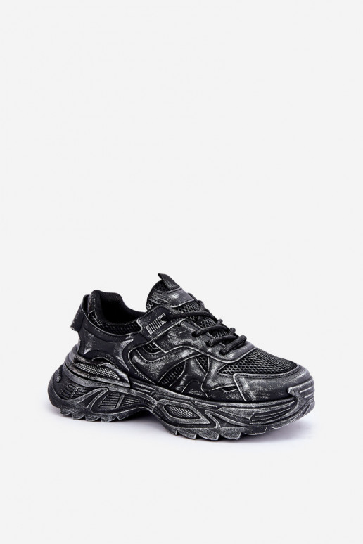 Sneaker štýl dámske topánky s opotrebovaným vzhľadom a platformou v čiernej farbe SeladĮen