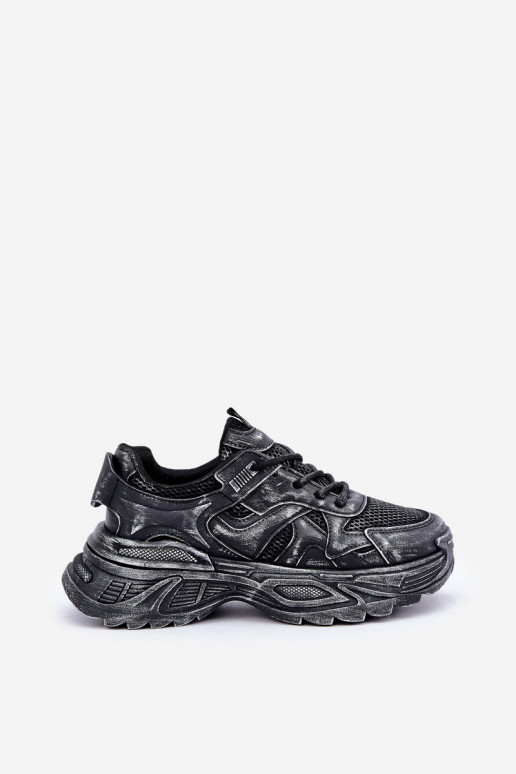 Sneaker štýl dámske topánky s opotrebovaným vzhľadom a platformou v čiernej farbe SeladĮen