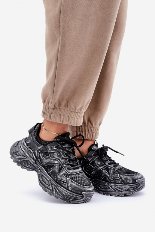 Sneaker štýl dámske topánky s opotrebovaným vzhľadom a platformou v čiernej farbe SeladĮen