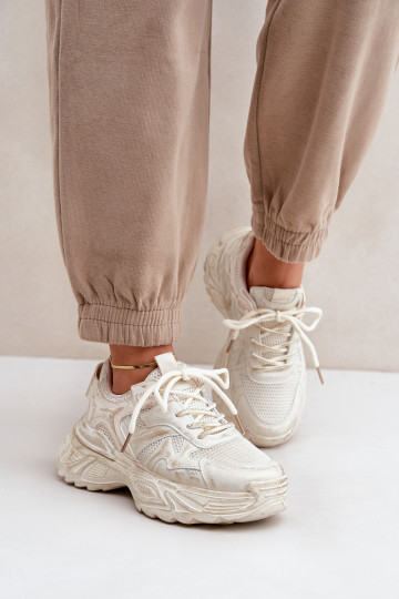 Sneaker štýl dámske topánky s opotrebovaným vzhľadom a platformou v pieskovej farbe SeladĮen