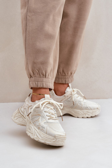 Sneaker štýl dámske topánky s opotrebovaným vzhľadom a platformou v pieskovej farbe SeladĮen 2