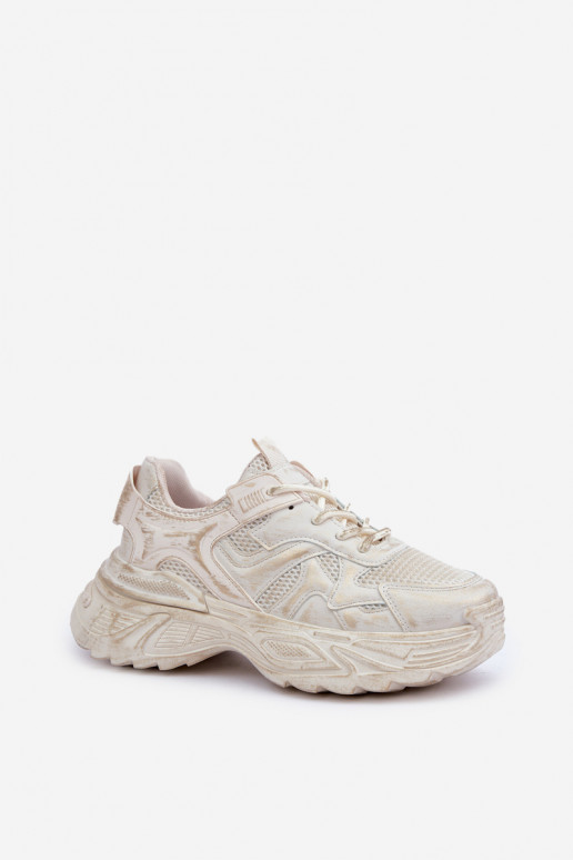 Sneaker štýl dámske topánky s opotrebovaným vzhľadom a platformou v pieskovej farbe SeladĮen