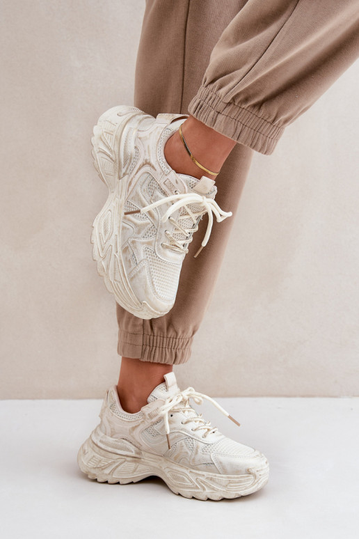 Sneaker štýl dámske topánky s opotrebovaným vzhľadom a platformou v pieskovej farbe SeladĮen