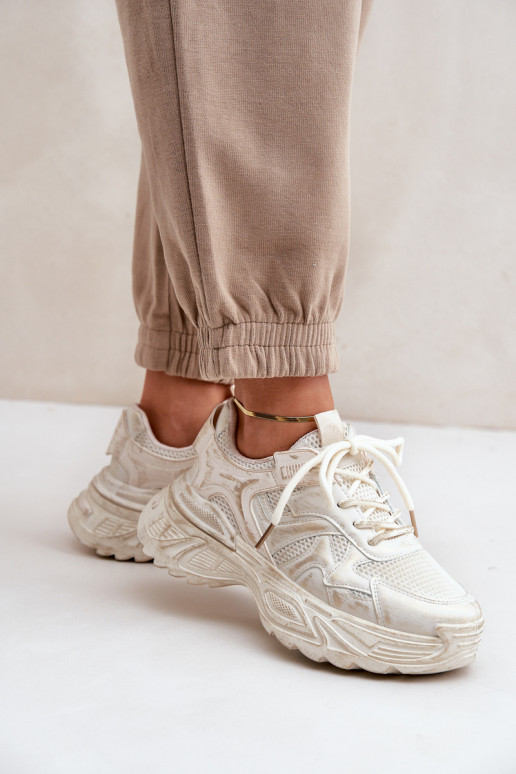 Sneaker štýl dámske topánky s opotrebovaným vzhľadom a platformou v pieskovej farbe SeladĮen