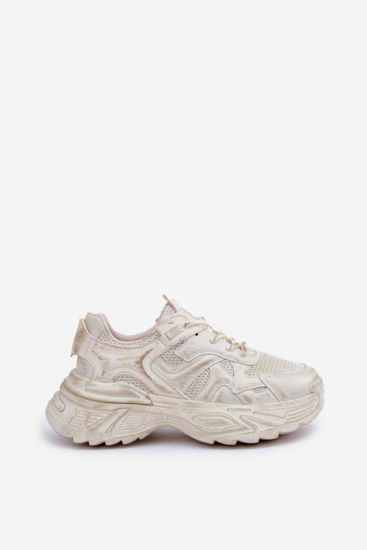 Sneaker štýl dámske topánky s opotrebovaným vzhľadom a platformou v pieskovej farbe SeladĮen