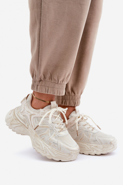 Sneaker štýl dámske topánky s opotrebovaným vzhľadom a platformou v pieskovej farbe SeladĮen