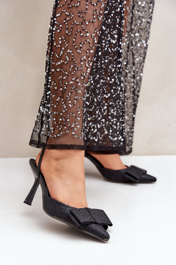 Lesklé vysoké podpätky so stuhami čierna Gredan