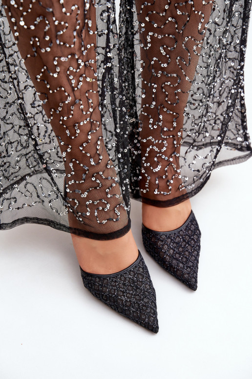 štekle s otvorenou pätou Ozdobione s leskomem čierna Berilae