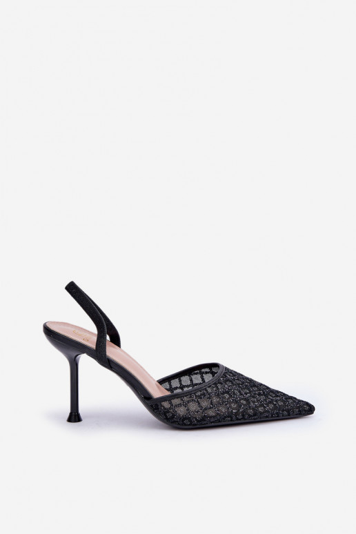 štekle s otvorenou pätou Ozdobione s leskomem čierna Berilae