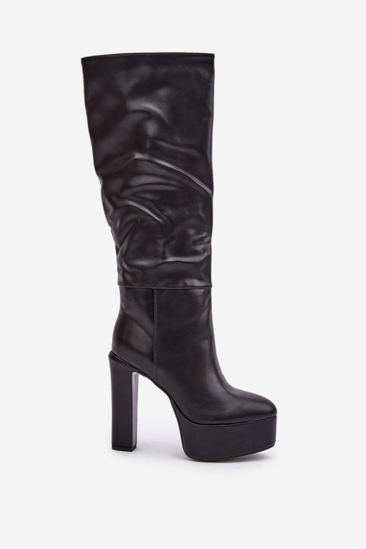 čižmy s podpätkami a platforma z eko kože čierna Felilorn čižmy s podpätkami a platforma z eko kože čierna Felilorn