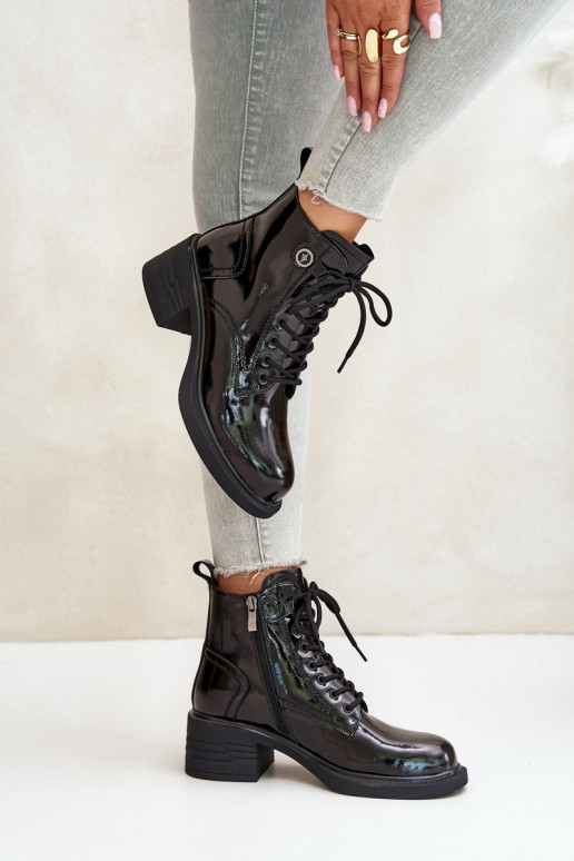 Kožené lakované čižmy s teplou... Kožené lakované čižmy s teplou...