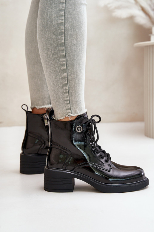 Kožené lakované čižmy s teplou... Kožené lakované čižmy s teplou...