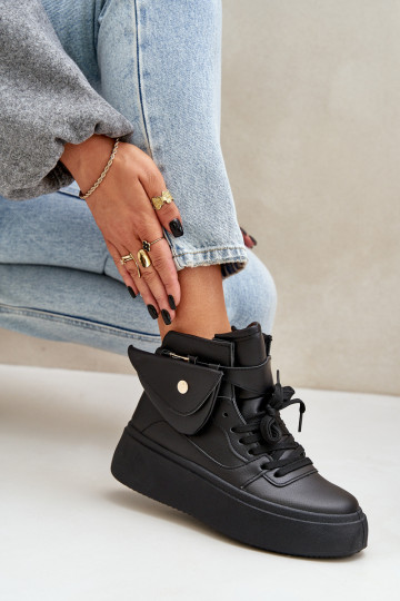 Vysoké sneakers modelové topánky s doplnkovou taškou s platformou čierne Saramis