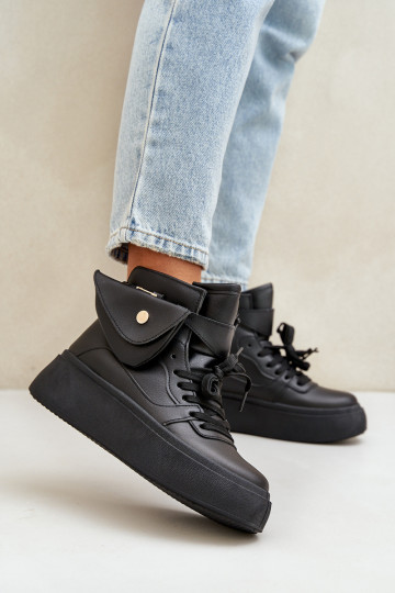 Vysoké sneakers modelové topánky s doplnkovou taškou s platformou čierne Saramis 2