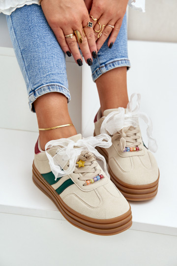 Sneakers modelové topánky ženské s pripínacími detailmi pieskové Jariana