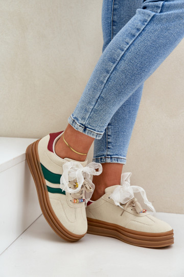 Sneakers modelové topánky ženské s pripínacími detailmi pieskové Jariana 2